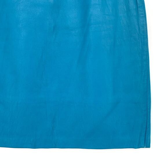 Firenze Santa Barbara Leather Skirt Womens Size 00 Teal Straight Vintage - Picture 5 of 6
